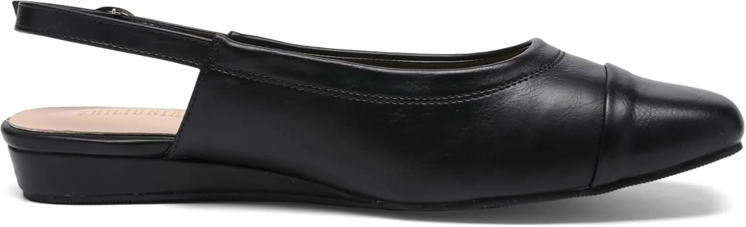 Women's Slingback Low Heel Pumps,Ladies Closed Square Toe Wedge Sandals Dressy Casual Trendy Comfortable Buckle Fancy Business Office Teacher Holiday Leather Shoe