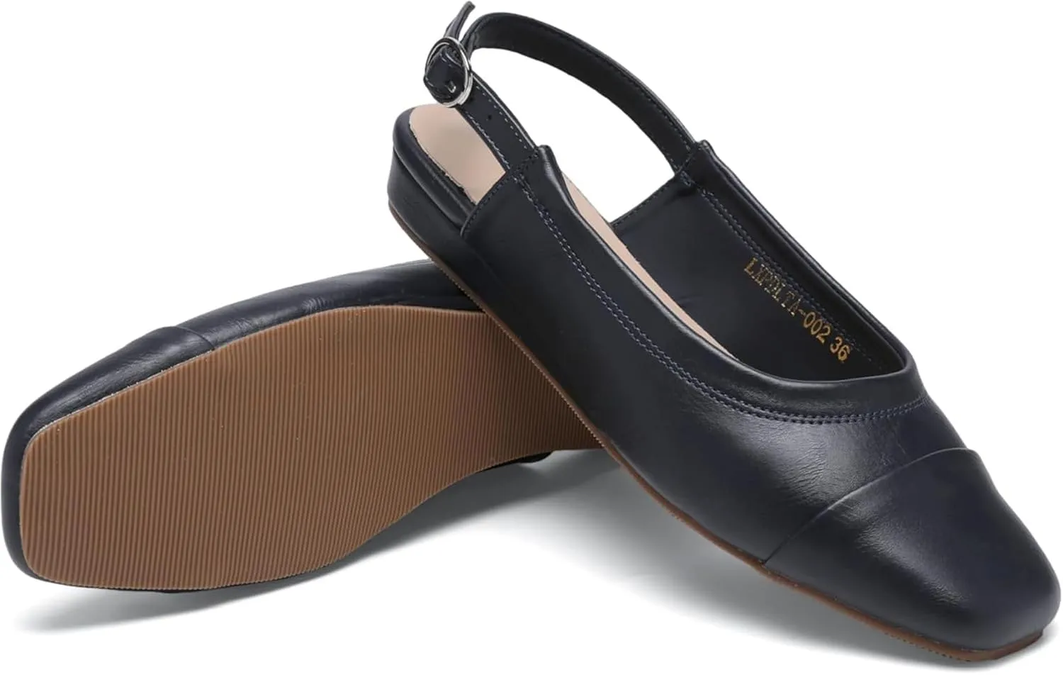 Women's Slingback Low Heel Pumps,Ladies Closed Square Toe Wedge Sandals Dressy Casual Trendy Comfortable Buckle Fancy Business Office Teacher Holiday Leather Shoe