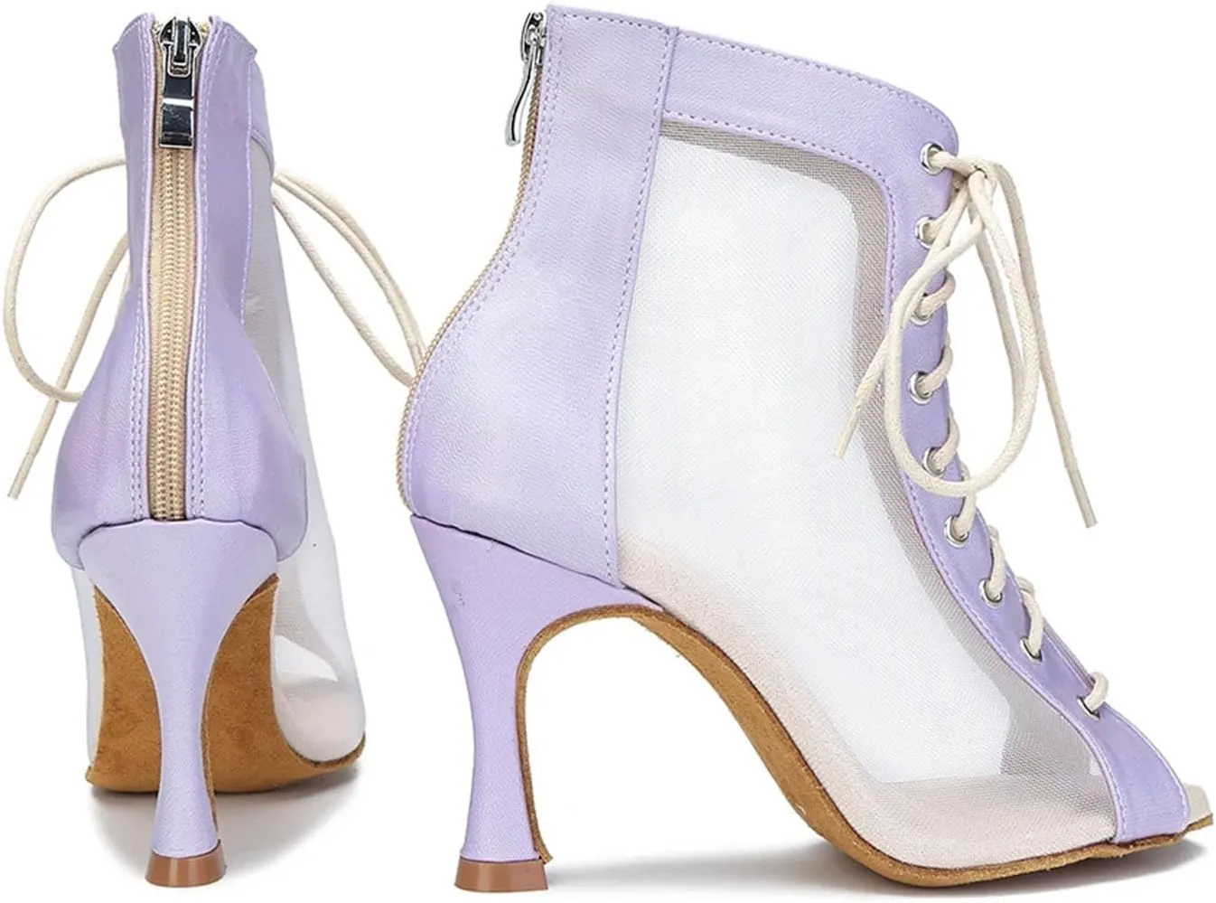 Women's Soft Sole Dance Boots - Mesh Latin Ballroom Party Breathable Sandals, 10CM/3.9Inch Heel Height