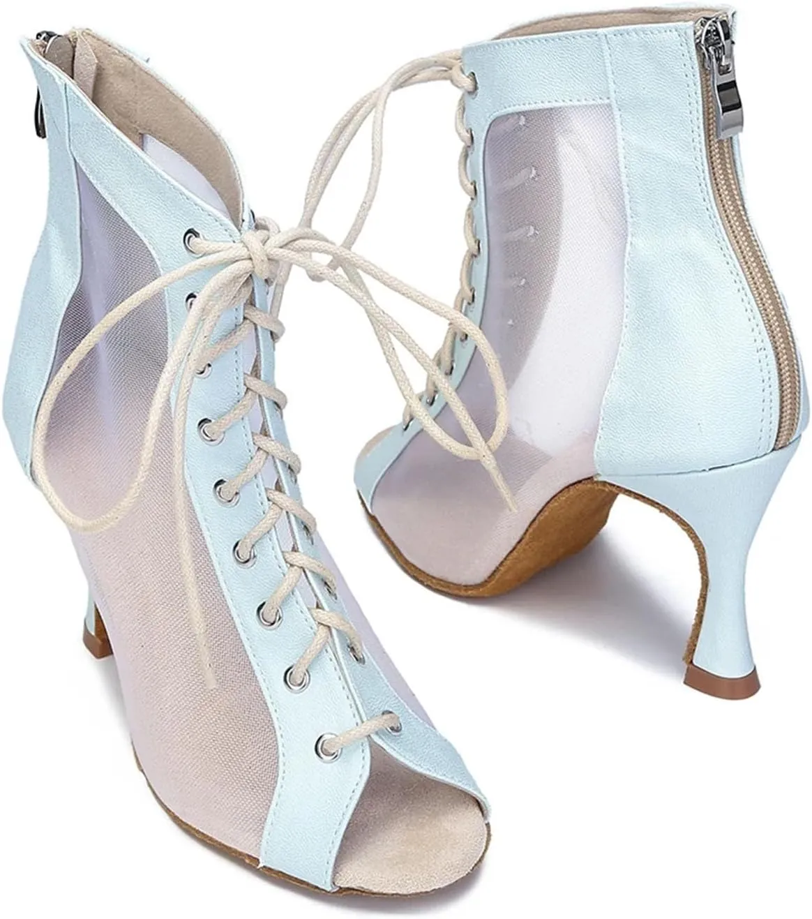 Women's Soft Sole Dance Boots - Mesh Latin Ballroom Party Breathable Sandals, 10CM/3.9Inch Heel Height