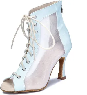 Women's Soft Sole Dance Boots - Mesh Latin Ballroom Party Breathable Sandals, 10CM/3.9Inch Heel Height