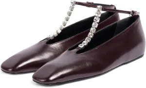 Women's Square Toe Ballet Flats Fashion T-Strap with Crystal Bar Flat Shoes Closed Toe Ankle Straps with Buckle Casual Office Dressy Flats for Women