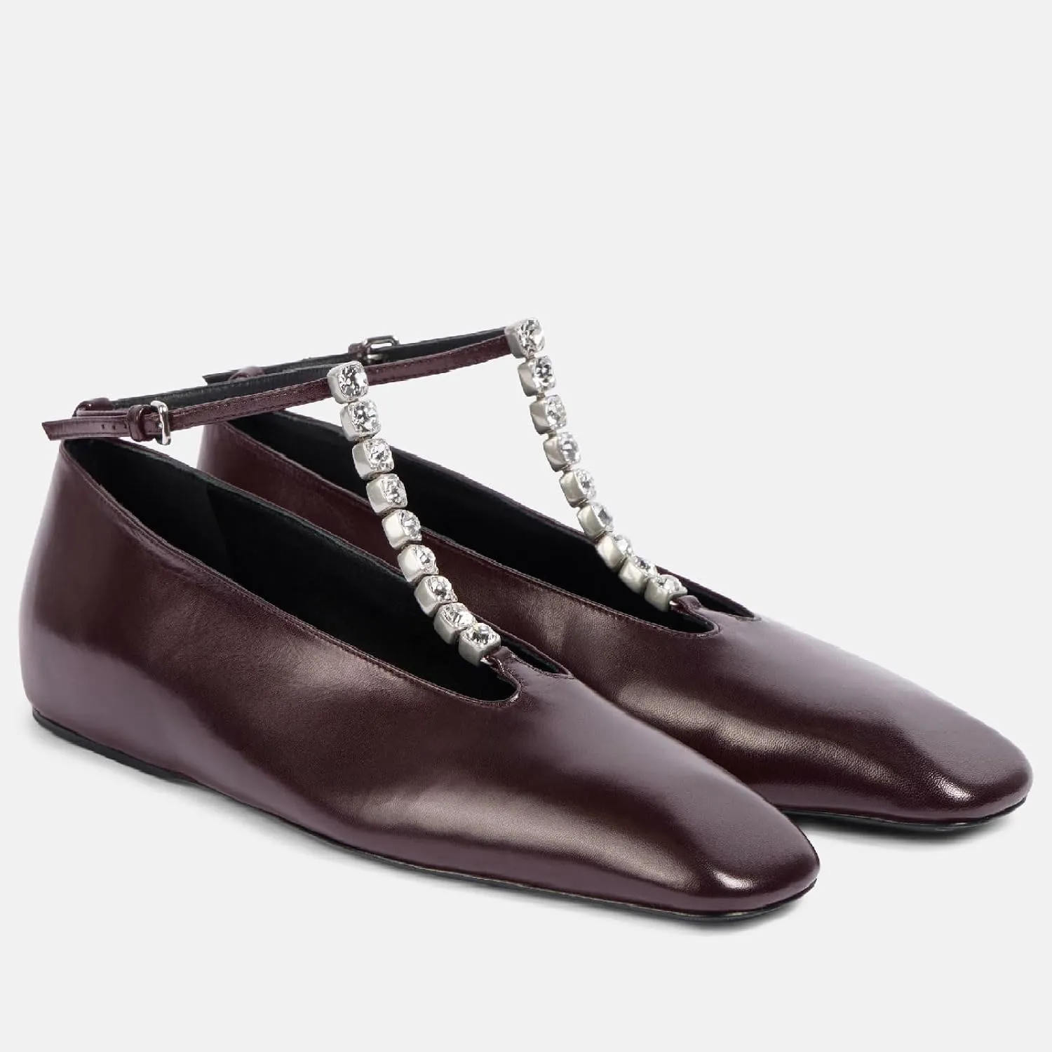 Women's Square Toe Ballet Flats Fashion T-Strap with Crystal Bar Flat Shoes Closed Toe Ankle Straps with Buckle Casual Office Dressy Flats for Women