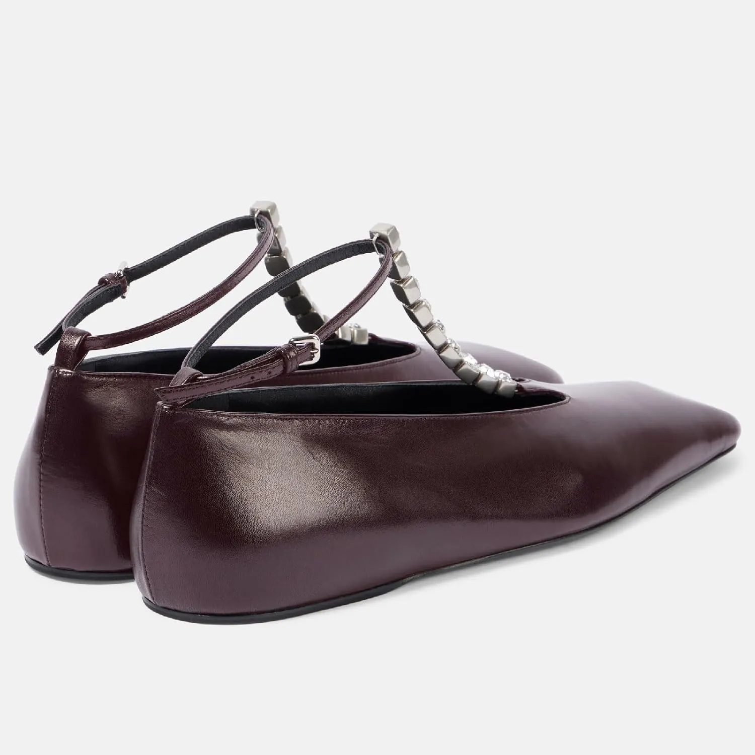Women's Square Toe Ballet Flats Fashion T-Strap with Crystal Bar Flat Shoes Closed Toe Ankle Straps with Buckle Casual Office Dressy Flats for Women
