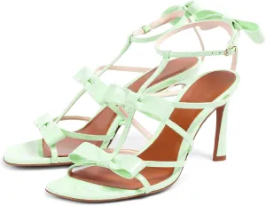 Women's Stiletto Heel Square Open Toe Sandals Fashion Satin/Patent Leather Bows Ankle Strap with Buckle Heeled Sandals Prom Party High Heel Shoes for Summer