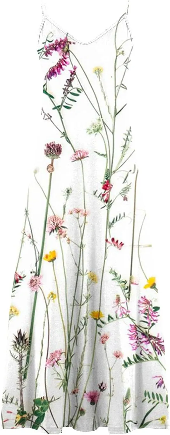 Womens Summer Dresses Boho Floral Graphic Print Maxi Dresses Loose Vintage Casual Fashion Sundresses