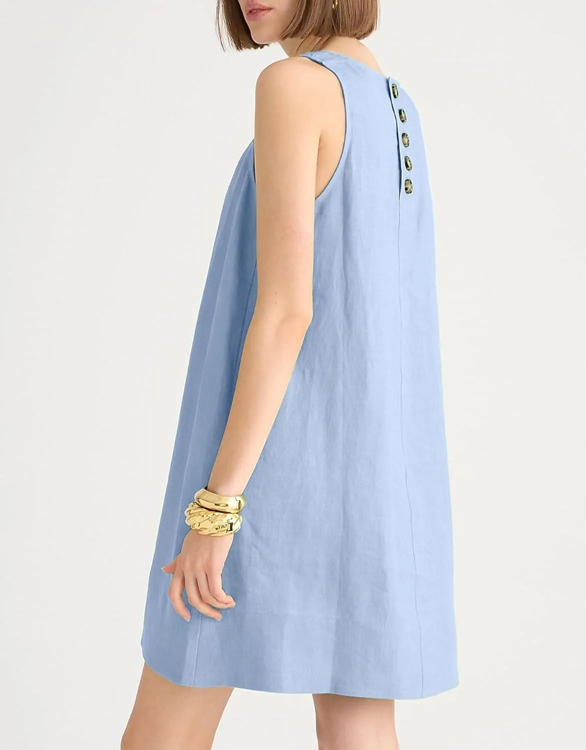 Womens Summer Tank Dress Casual Sleeveless Tunic Shift Linen Dress Smocked Sundresses