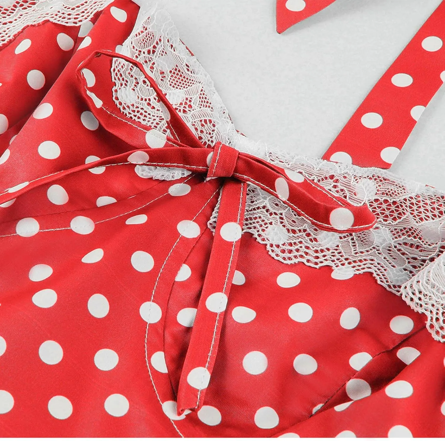 Women’s Vintage Polka Dot Rockabilly Dresses Sexy Halter Neck Retro 50s Cocktail Evening Party Lace Midi Dress