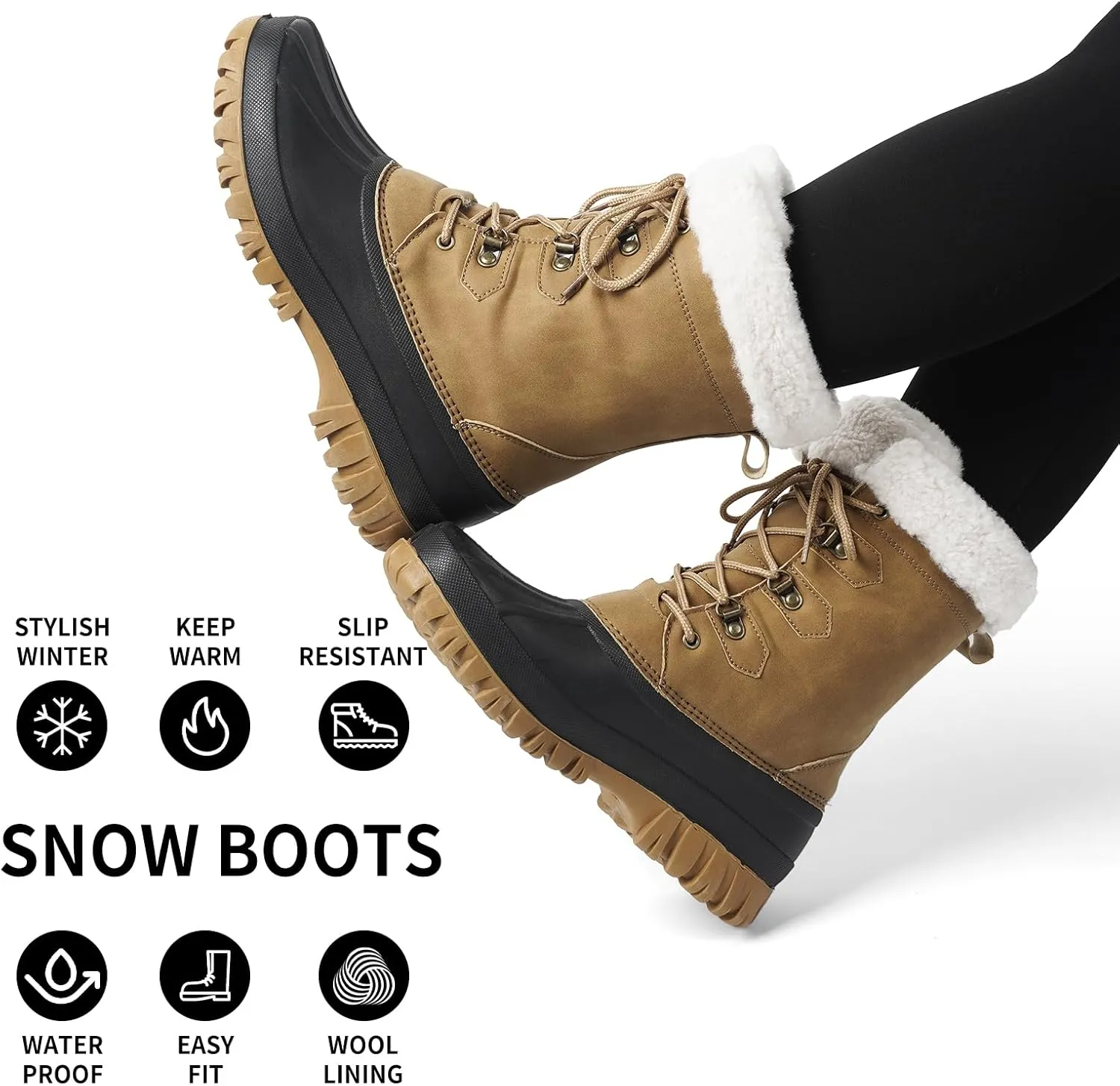 Women's Waterproof Winter Snow Boots Lightweight Insulated Duck Boots Warm Cold Weather Boots Fur Lined Mid-Calf Boots