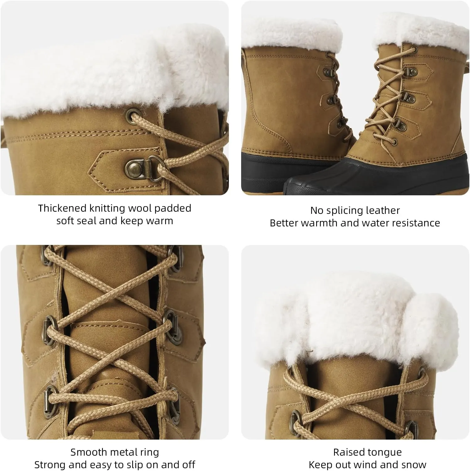 Women's Waterproof Winter Snow Boots Lightweight Insulated Duck Boots Warm Cold Weather Boots Fur Lined Mid-Calf Boots