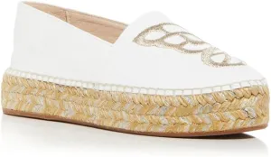 Womens White Butterfly Comfort Butterfly Round Toe Platform Slip On Leather Flats Shoes 39.5