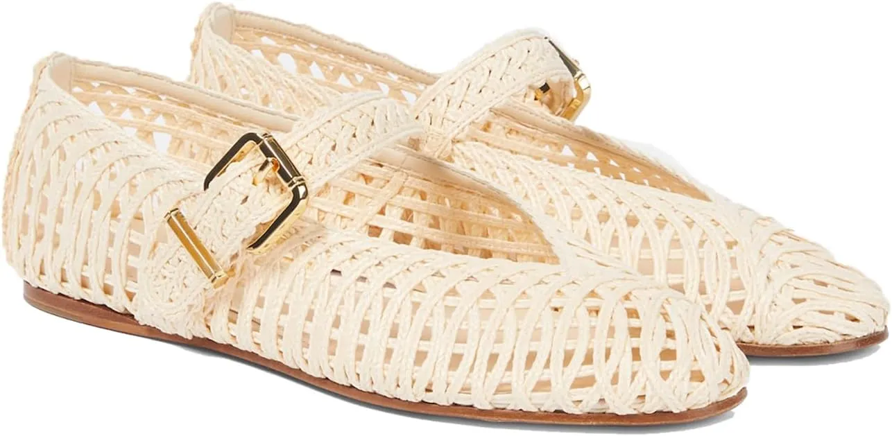 Women's Woven Ballet Flats - Closed Round Toe Mary Jane Shoes with Strap Buckle, Breathable Ballerinas for Casual Office, Work, or Daily Wear