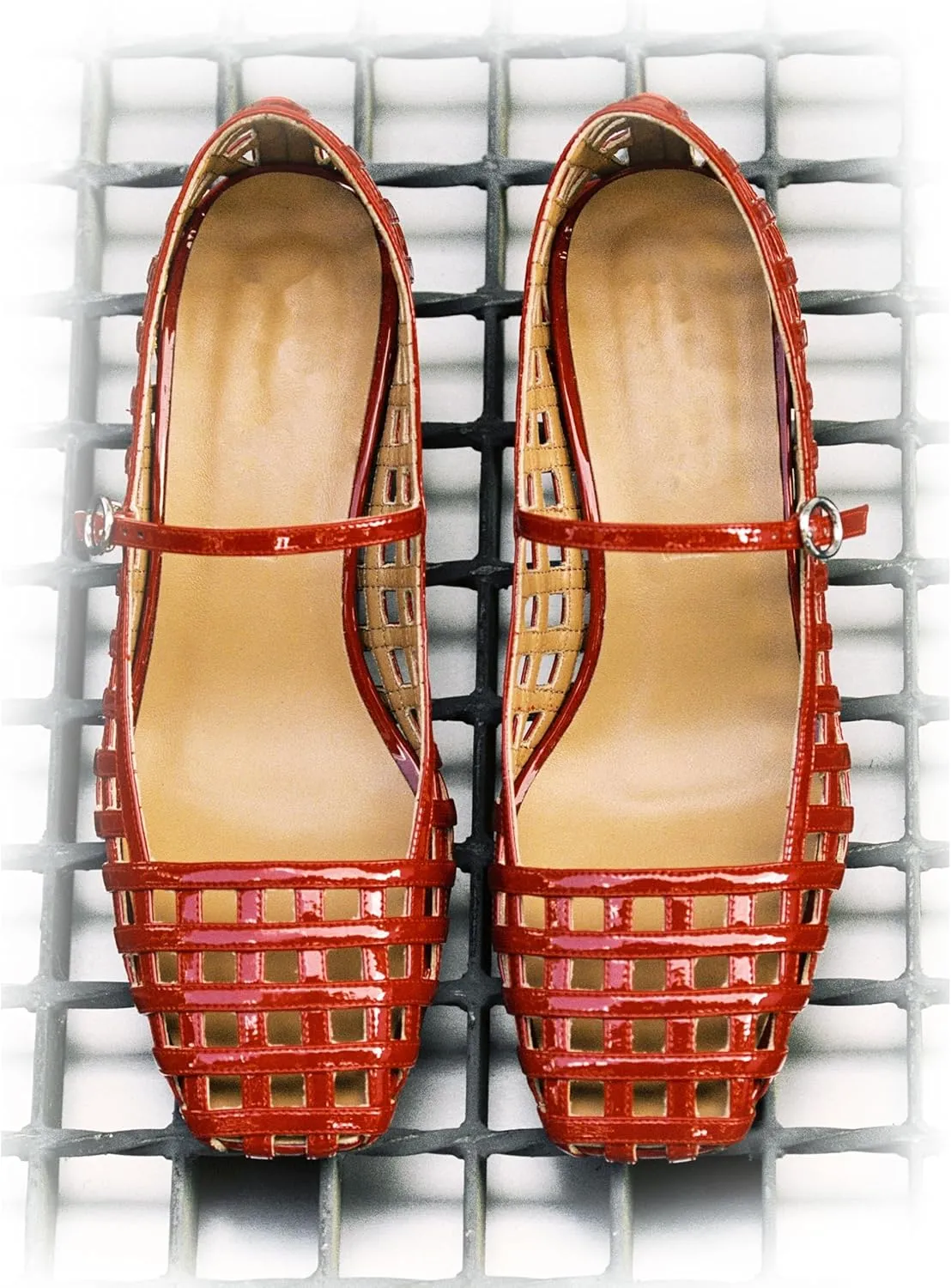 Woven Ballet Flats for Women with Square Toe Breathable Mary Jane Flat Shoes Stylish Buckle Strap