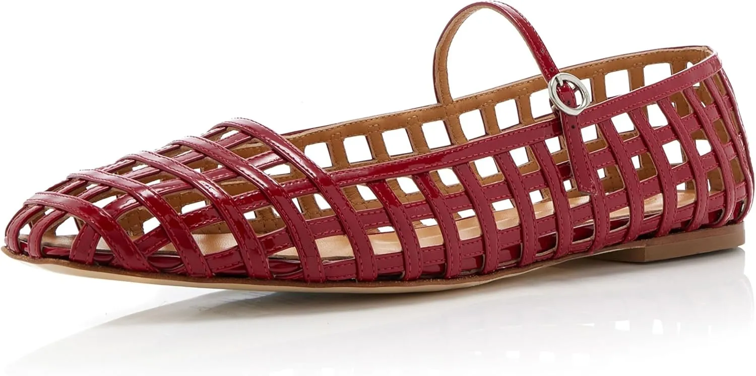 Woven Ballet Flats for Women with Square Toe Breathable Mary Jane Flat Shoes Stylish Buckle Strap