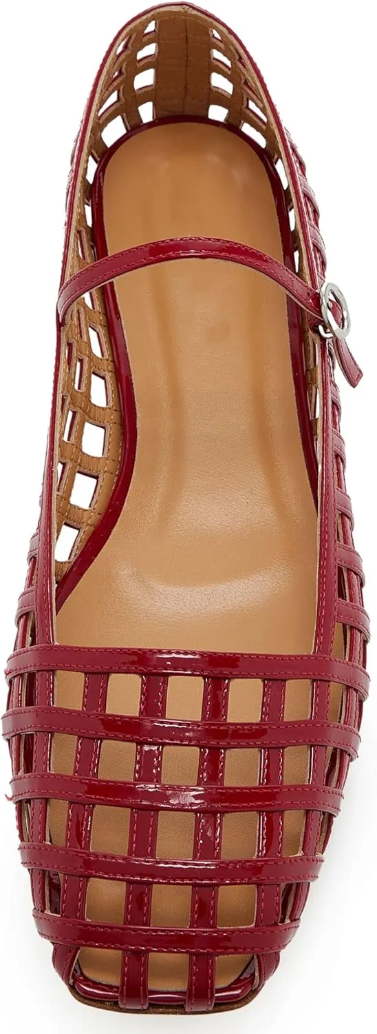 Woven Ballet Flats for Women with Square Toe Breathable Mary Jane Flat Shoes Stylish Buckle Strap