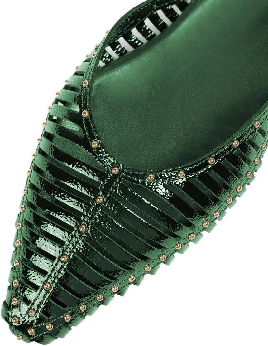 XYD Women Ankle Strappy Flats with Studs Pointed Caged Toe Roma Sandals Low Heel Chic Casual Shoes