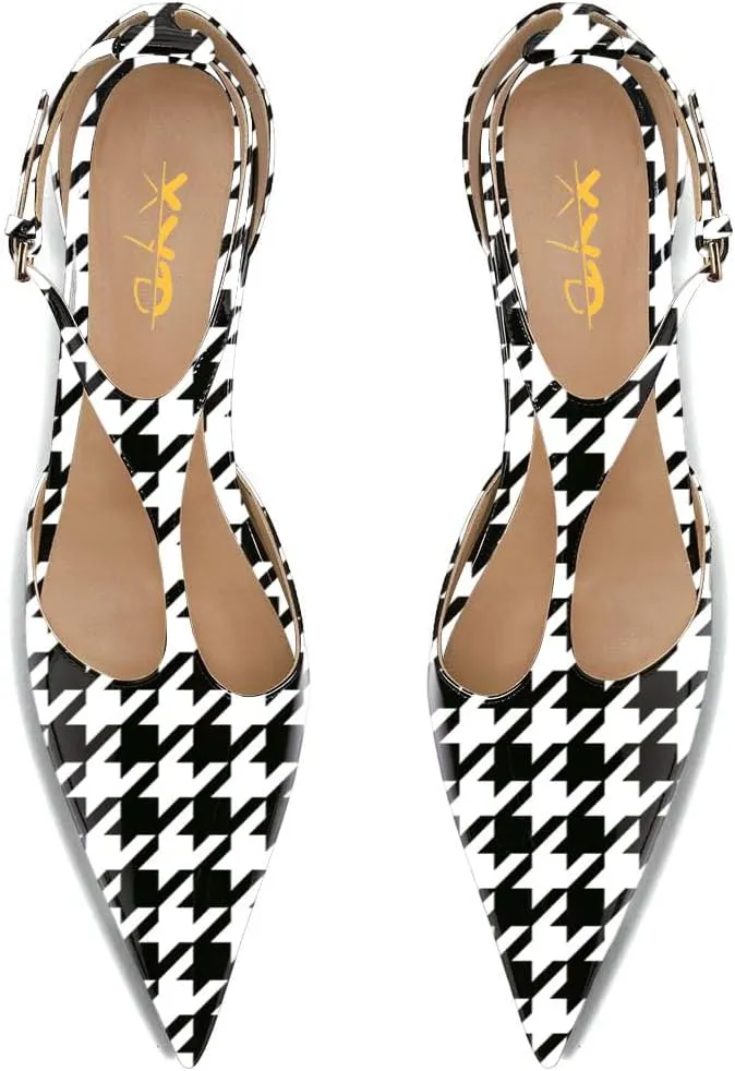 XYD Women Chic Pointed Closed Toe Flats Sleek Low Heel Chunky Slender T-Strap with Buckle Dress Party Casual Shoes