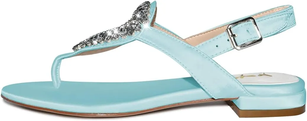 XYD Women Crystal Wedding Sandals with Rhinestone Flip-flop Beach Dressy Diamond Bridal Comfortable Walking Flats Satin Shoes