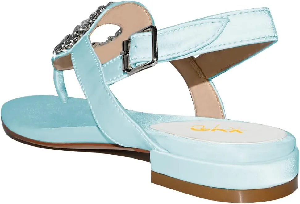 XYD Women Crystal Wedding Sandals with Rhinestone Flip-flop Beach Dressy Diamond Bridal Comfortable Walking Flats Satin Shoes