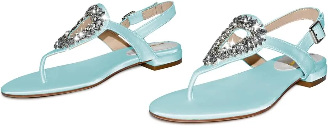XYD Women Crystal Wedding Sandals with Rhinestone Flip-flop Beach Dressy Diamond Bridal Comfortable Walking Flats Satin Shoes
