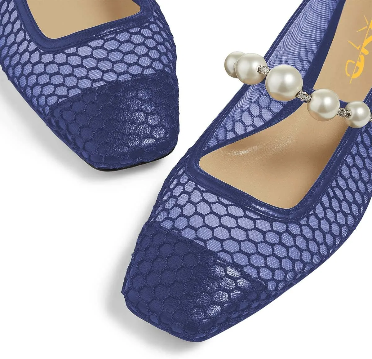 XYD Women Fashion Bead Strap Ballet Flats Square Toe Mary Jane Slip On Sandals Comfortable Walking Dress Shoes