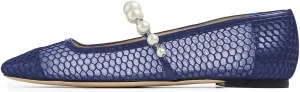XYD Women Fashion Bead Strap Ballet Flats Square Toe Mary Jane Slip On Sandals Comfortable Walking Dress Shoes
