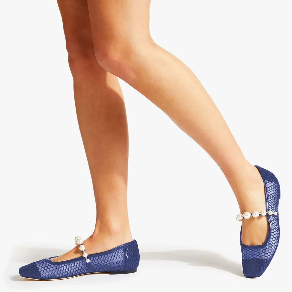 XYD Women Fashion Bead Strap Ballet Flats Square Toe Mary Jane Slip On Sandals Comfortable Walking Dress Shoes