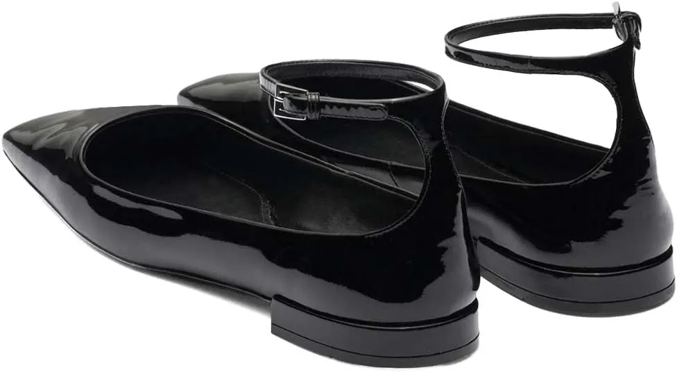 XYD Women Girls Closed Square Toe Flats Ankle Skinny Strap Buckle Glossy Chic Low Heel Casual Dress Shoes