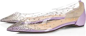 XYD Women Rhinestones Studded Ballet Flats Mesh Rivets Hidden Heels Slip On Pointed Toe Evening Dressy Shoes