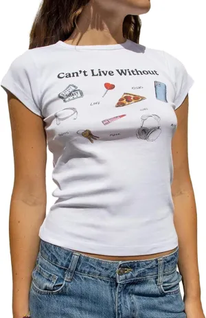 Y2k Baby Tees Women Short Sleeve Graphic Print Crop Tops E-Girls Vintage Aesthetic Tees Cute Summer Streetwear