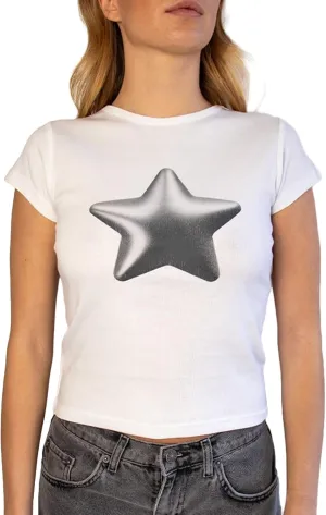 Y2k Baby Tees Women Short Sleeve Graphic Print Crop Tops E-Girls Vintage Aesthetic Tees Cute Summer Streetwear