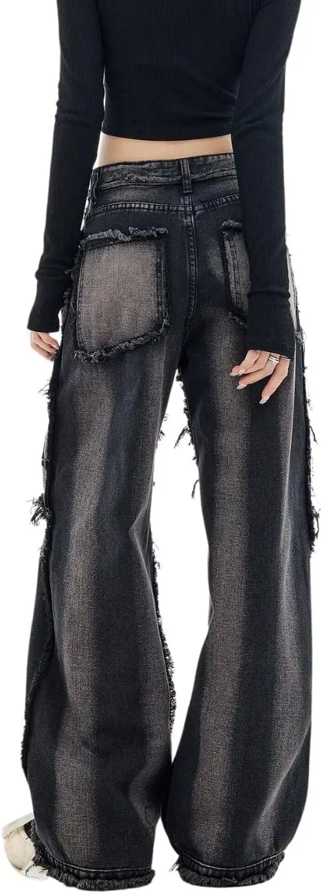 Y2k Baggy Jeans for Women Men Low Rise Straight Leg Denim Pants Vintage Grunge Goth Clothes