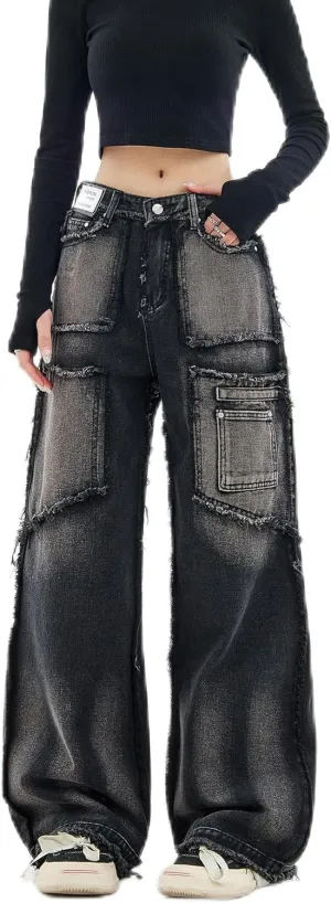 Y2k Baggy Jeans for Women Men Low Rise Straight Leg Denim Pants Vintage Grunge Goth Clothes