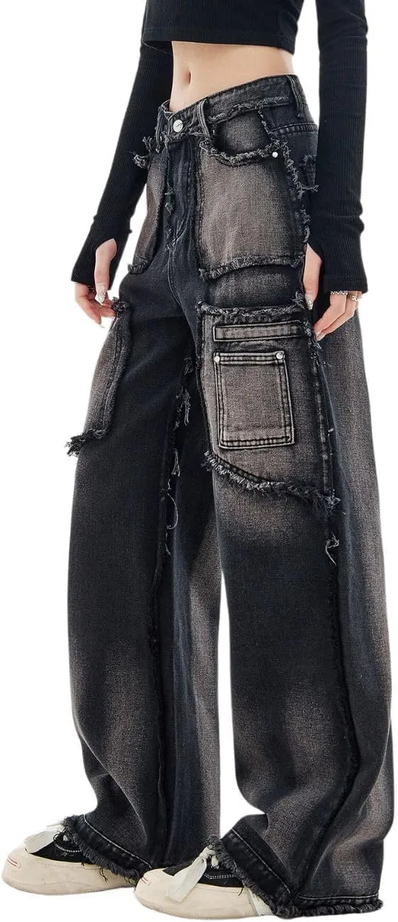 Y2k Baggy Jeans for Women Men Low Rise Straight Leg Denim Pants Vintage Grunge Goth Clothes