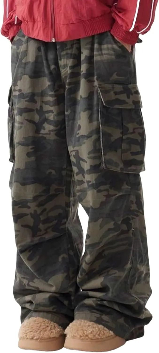 Y2k Camo Cargo Pants for Men Hip Hop Pants Baggy Joggers Pants Streetwear Grunge Camouflage Pants
