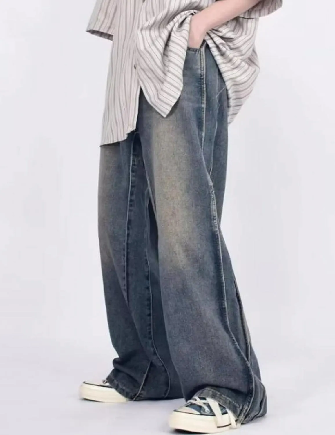 Y2K Hip Hop Street Jeans Gothic Baggy Jeans Vintage High Waist Denim Jeans Wide Leg Skater Pants