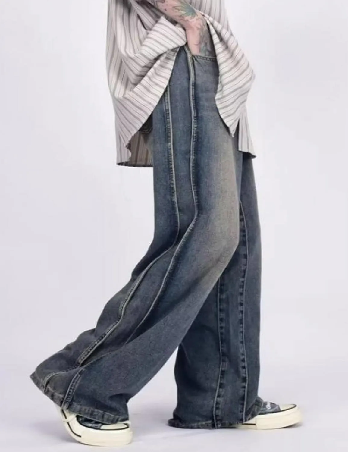Y2K Hip Hop Street Jeans Gothic Baggy Jeans Vintage High Waist Denim Jeans Wide Leg Skater Pants
