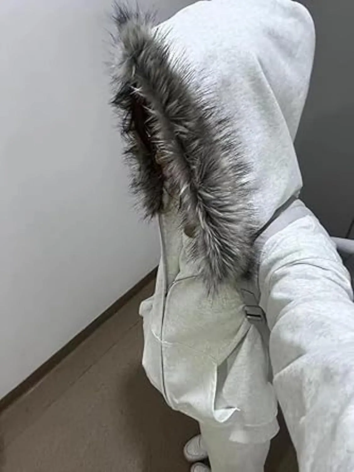 Y2k Zip Up Hoodie Fur Hooded Jacket Warm Winter Coat for Men Fur Collar Hoodies Streetwear Unisex Streetwear