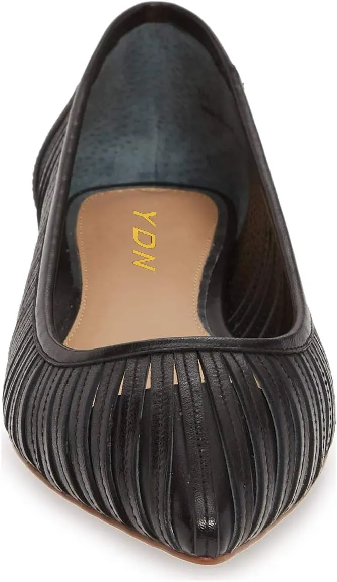 YDN Women Chic Pointed Toe Hollow Out Ballet Flats Caged Low Heel Slip On Comfy Pumps Shoes