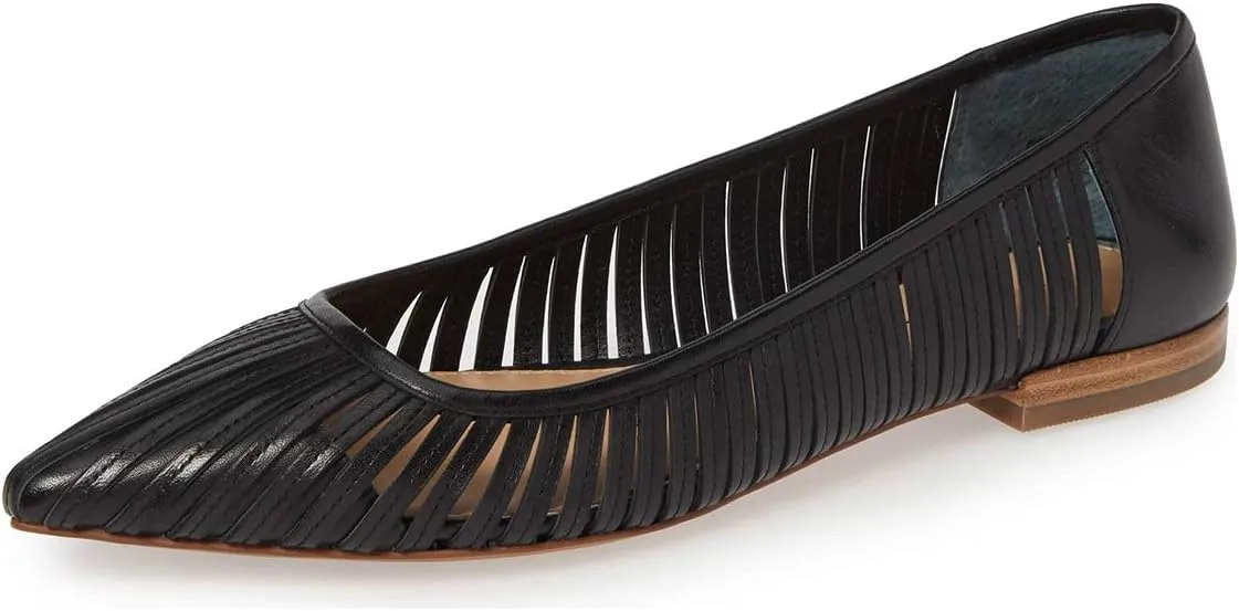 YDN Women Chic Pointed Toe Hollow Out Ballet Flats Caged Low Heel Slip On Comfy Pumps Shoes