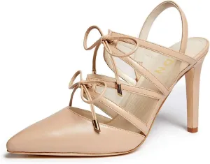 YDN Women Fashion Pointed Toe Stiletto High Heel Mesh Strappy Dress Sandals Bowknots Lace up Slingback Party Pumps Shoes Size 13 Wheat