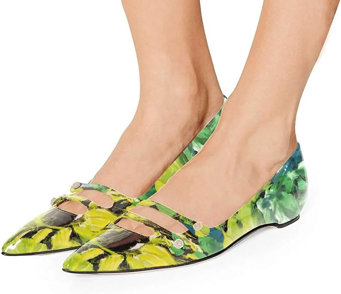 YDN Women Flats Hidden Low Heels Pumps Pointed Toe Slip on Comfort Straps Shoes