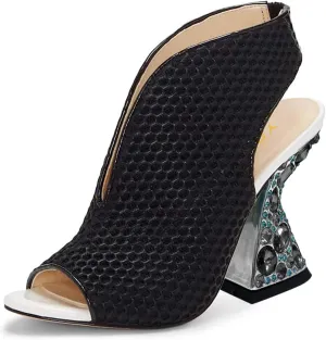 YDN Women Peep Toe High Heel Slingback Sandals Crystals Gems Heels Elastic Strap Slip On Booties Shoes Party Club Daily Size 4-16 US