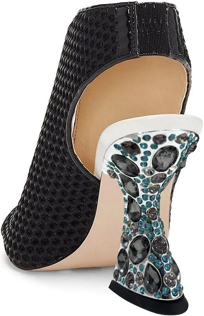 YDN Women Peep Toe High Heel Slingback Sandals Crystals Gems Heels Elastic Strap Slip On Booties Shoes Party Club Daily Size 4-16 US