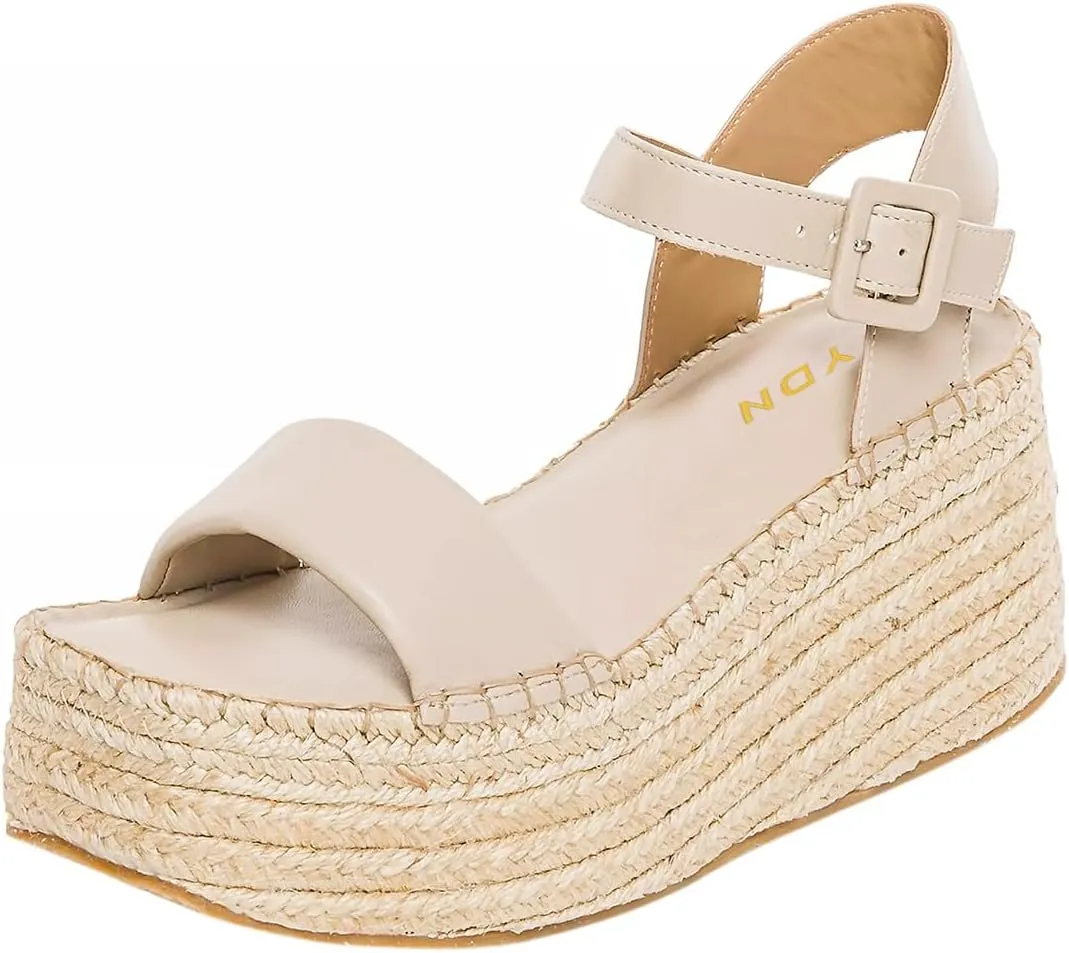 YDN Women's Ankle Strap Sandals Braid Platform Wedge High Heeled Open Square Toe Buckles Shoe Shopping Party Dating Size 4-16 US