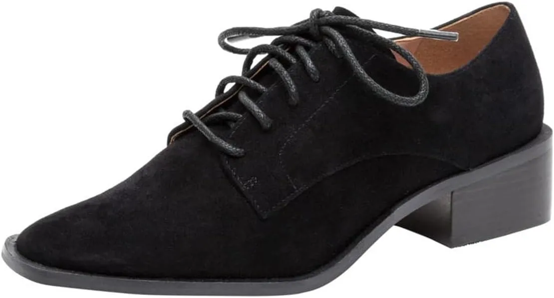 YDN Women's Fashion Closed Toe Lace Up Oxfords Flats Stacked Low Heels Pumps Formal Event Working Shoes Size 4-16 US