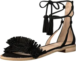 YDN Women's Stacked Low Heels Fringes Sandals Open Toe Flats Lace up Night Club Shoe