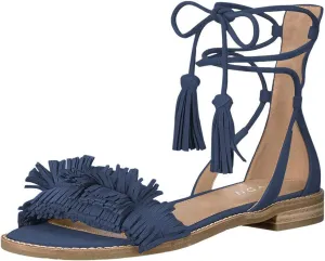 YDN Women's Stacked Low Heels Fringes Sandals Open Toe Flats Lace up Night Club Shoe