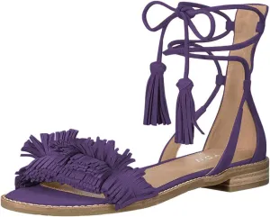 YDN Women's Stacked Low Heels Fringes Sandals Open Toe Flats Lace up Night Club Shoe