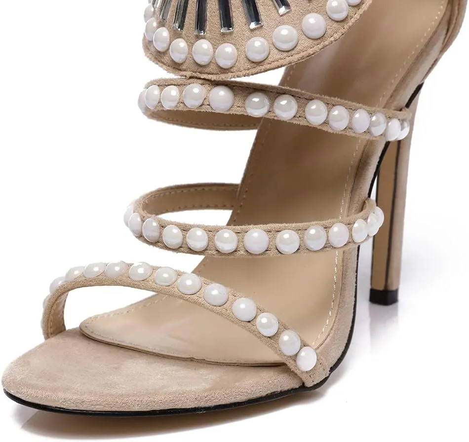 YIYA Women's Studded Strappy Sandals Jeweled High Heeled Gladiator Sandals for Women Stiletto Heels